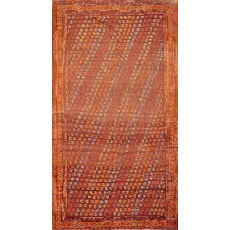 Hand Woven Oriental 100% Wool Carpet Southwestern Tribal Oranges & Rust Kilim Area Rug - 10' 1'' X 5' 8''