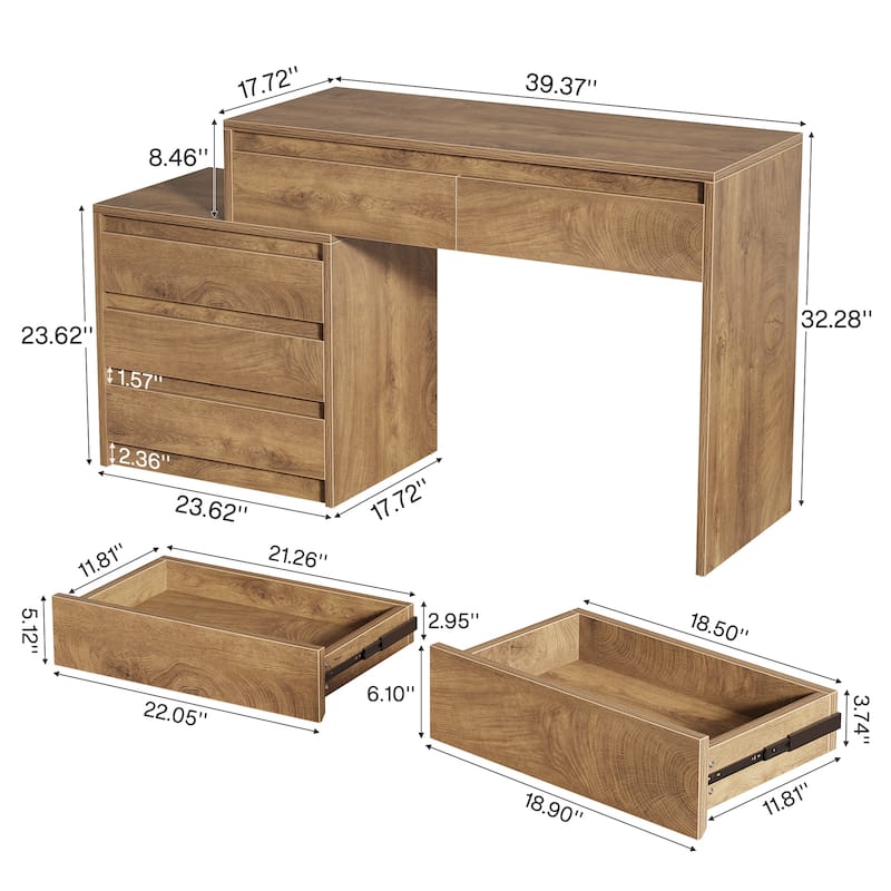 63" Vanity Desk with 5 Drawers, Makeup Table with Removable 3-Drawer Chest