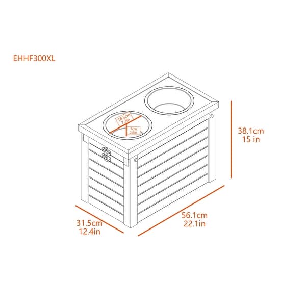 dimension image slide 0 of 2, New Age Pet® ECOFLEX® Composite Piedmont 2-Bowl Diner with Sliding Lid Storage Bin - Extra Large