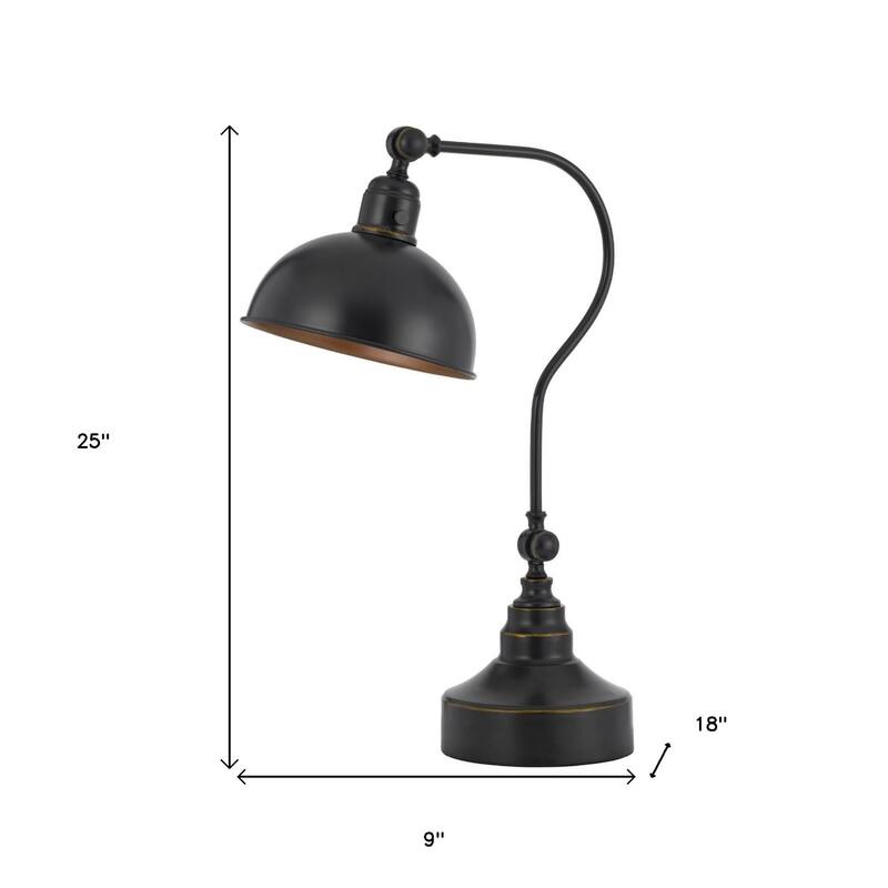 25" Modern Metal Desk Lamp with Dome Shade and Adjustable Height Rotary Switch for Office or Study - 25”H x 9”W x 18”D