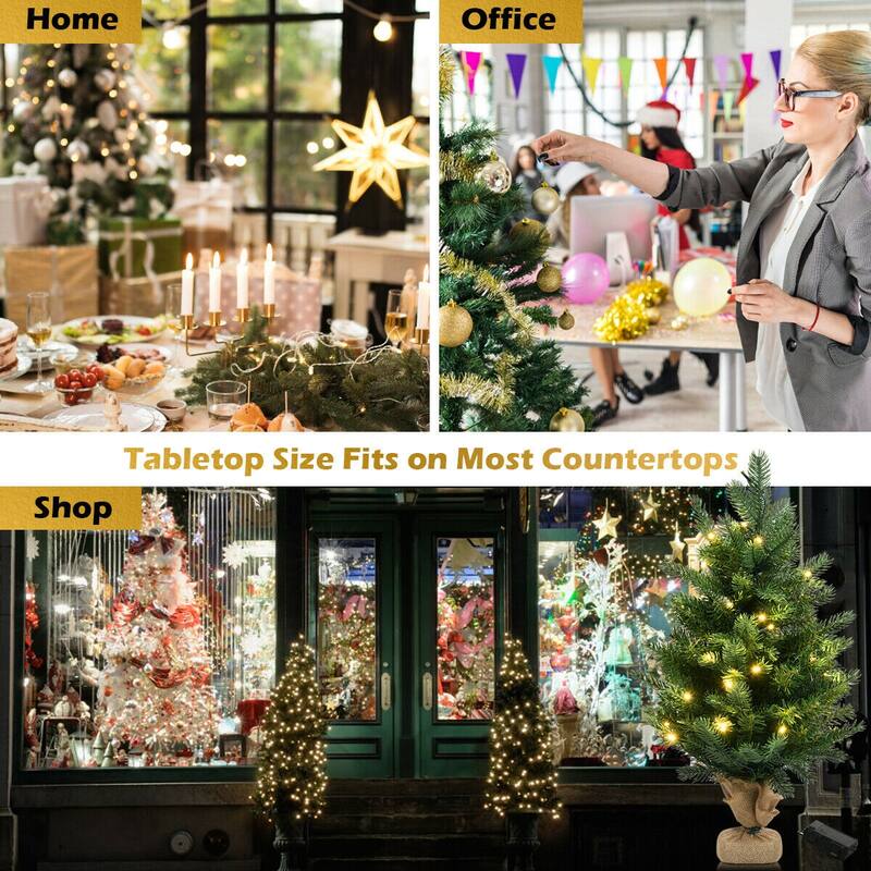 Gymax 24" Mini Artificial Christmas Tree Tabletop Pre-Lit LED Fir Tree