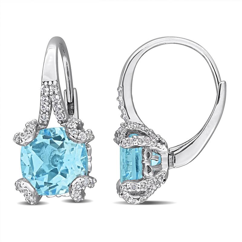 Miadora 5 3/5ct TGW Sky Blue Topaz and White Topaz Leverback Earrings in Sterling Silver