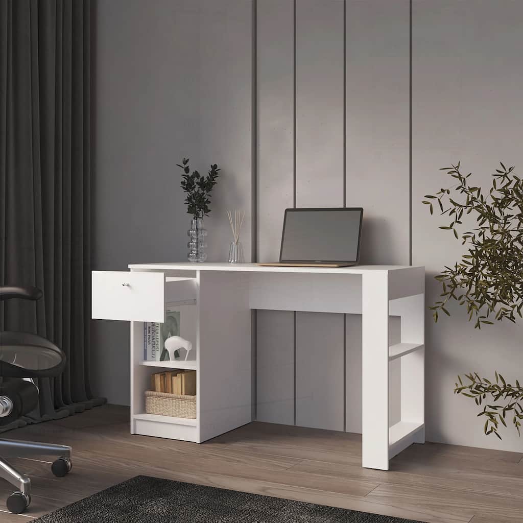 Modern White Computer Desk with Practical Storage