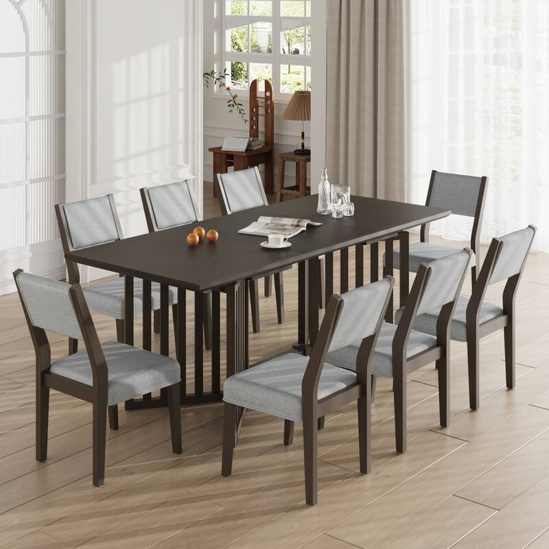 9-Piece Farmhouse Dining Set with Extendable Table & 8 Chairs