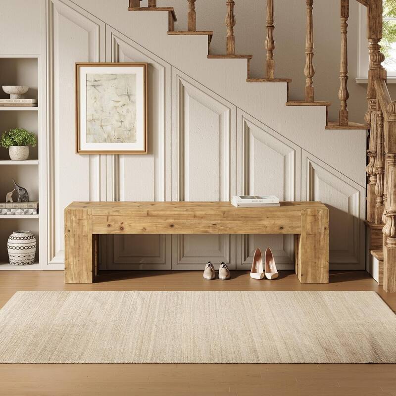 Solid Wood Bench, 47" Rustic Extra Long Heavy Duty Entryway Bench