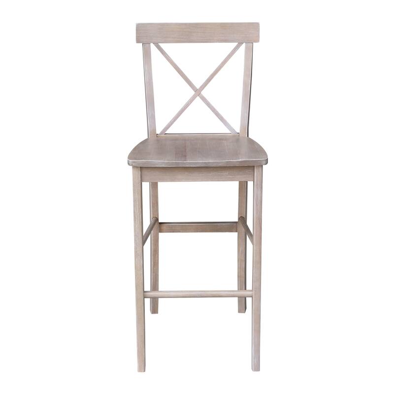 36" Round Pedestal Bar Height Table and Two Stools - Washed Gray Taupe