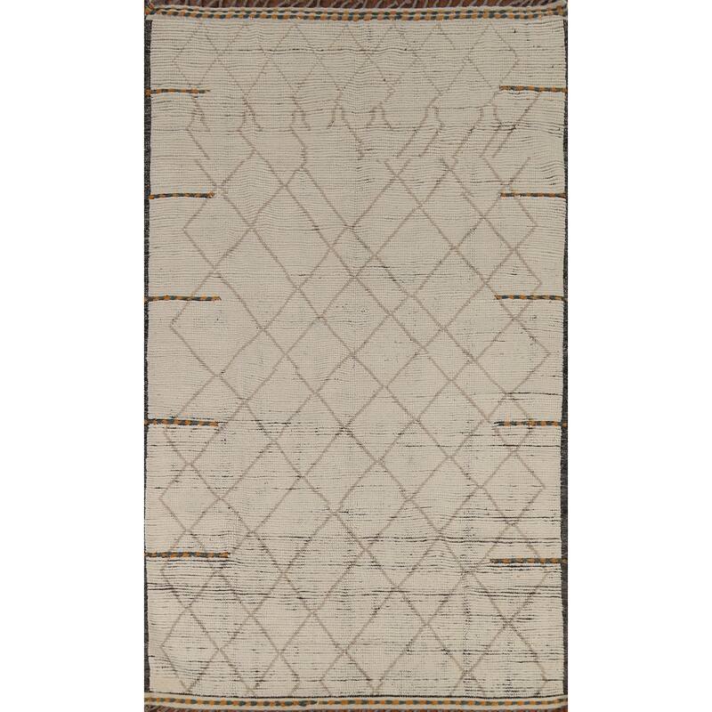Stripe / Trellis Moroccan Oriental Area Rug Handmade Wool Carpet - 5'9"x 9'10"
