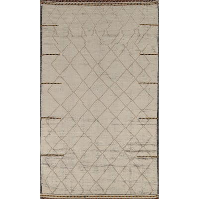 Stripe / Trellis Moroccan Oriental Area Rug Handmade Wool Carpet - 5'9"x 9'10"