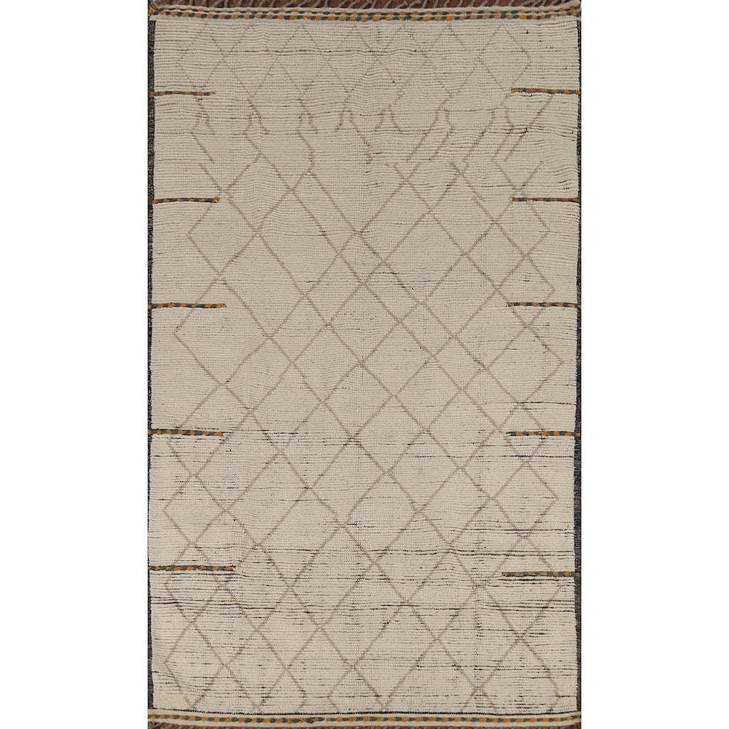 Stripe / Trellis Moroccan Oriental Area Rug Handmade Wool Carpet - 5'9"x 9'10"