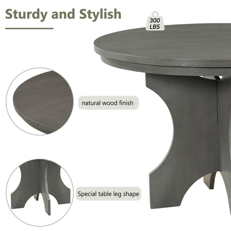5-Piece Rustic Dining Set with Round Table, 3 Chairs & Bench