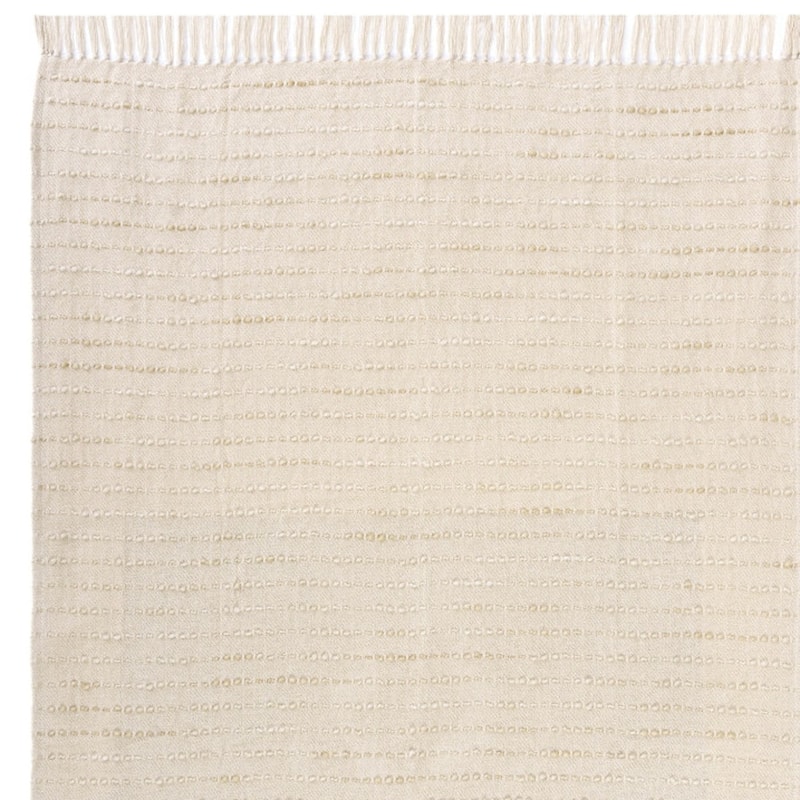 HomeRoots 50" X 60" White and Beige Cotton Blend Woven Striped Throw Blanket with Fringe