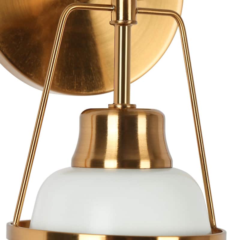 Mid-century Modern Glam White 1-Light Brass Gold Bathroom Vanity Lights with Cone Metal Shade - L 4.7"* D 5.7"* H 11"