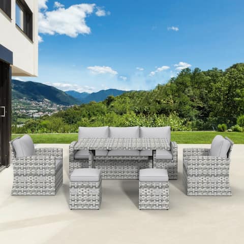 6-Piece Outdoor Patio Grey Wicker Dining Sofa Set
