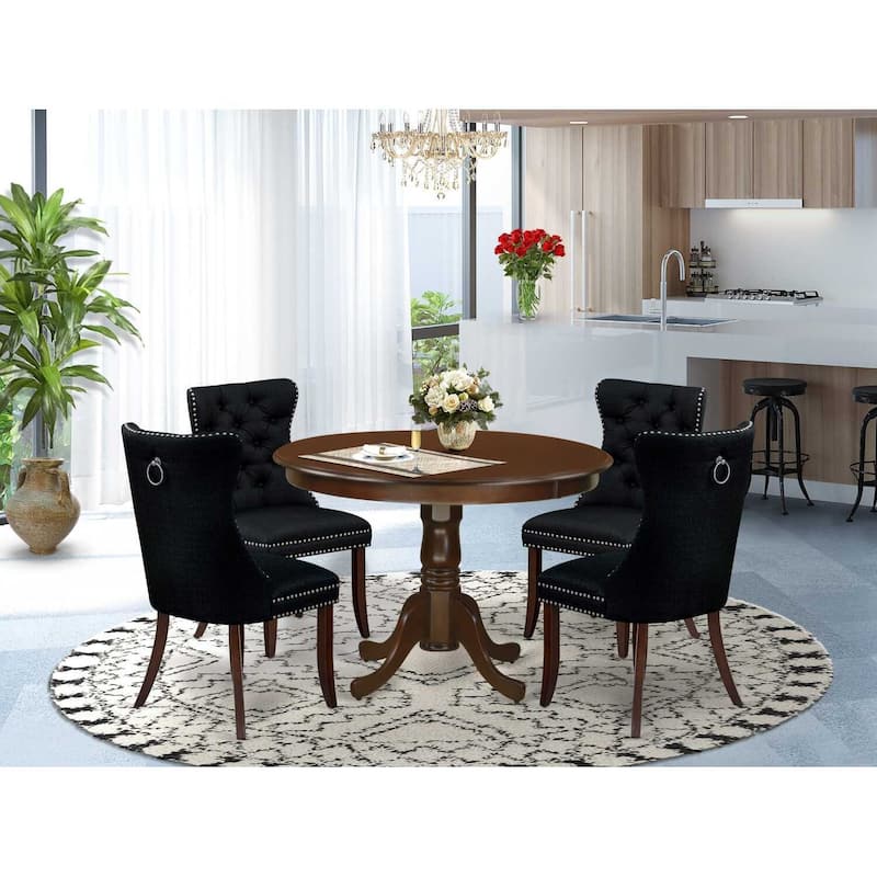 Mid Century Dining Set - 5 Piece Round Table & Chairs - Mahogany Kitchen Table Set