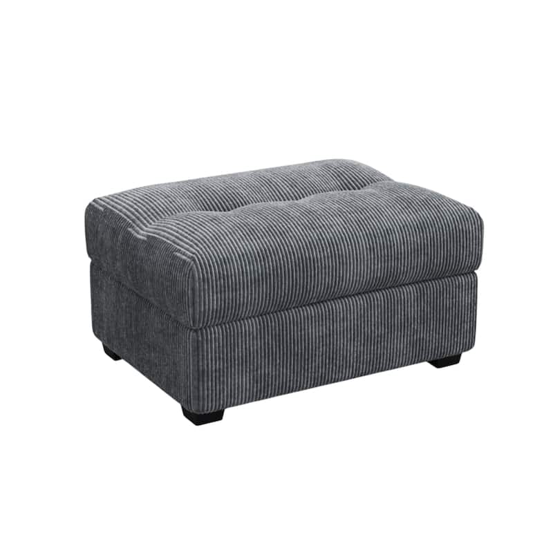 HomeRoots 37" Gray and Black Corduroy Tufted Ottoman
