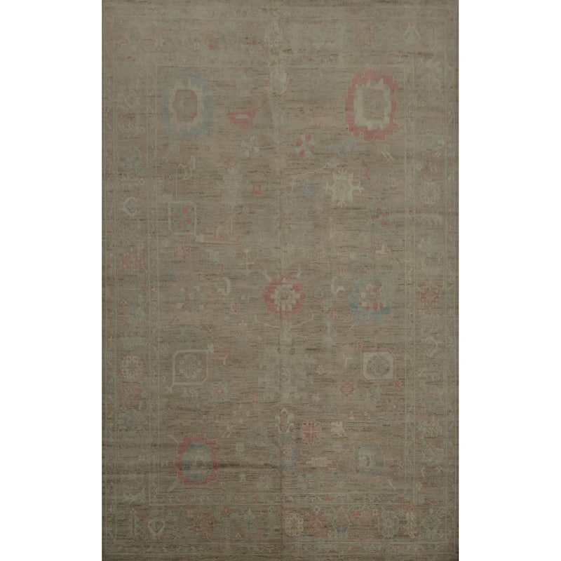 Hand Knotted Oriental 100% Wool Carpet Transitional All-Over Brown Oushak Area Rug - 12' 0'' X 9' 0''