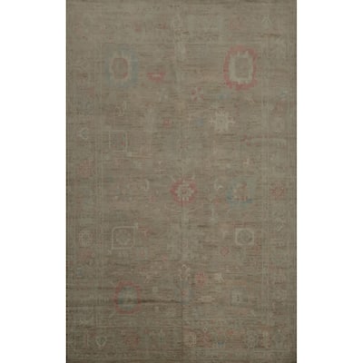 Hand Knotted Oriental 100% Wool Carpet Transitional All-Over Brown Oushak Area Rug - 12' 0'' X 9' 0''