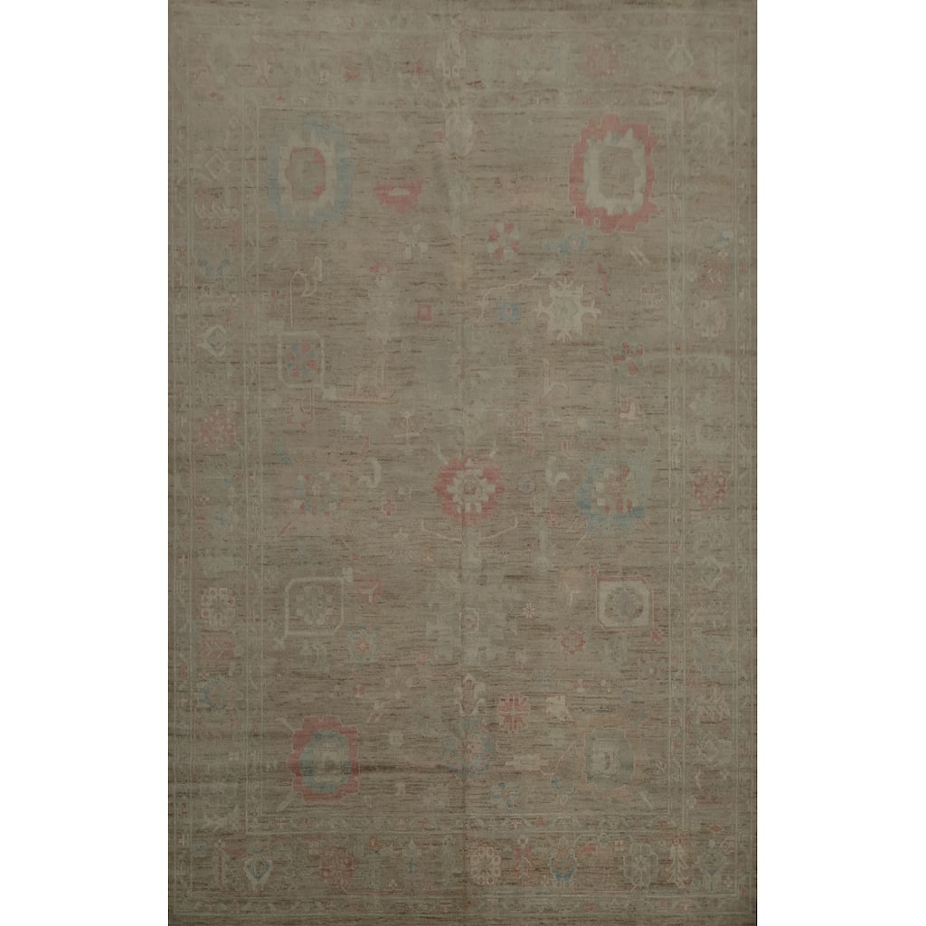 Hand Knotted Oriental 100% Wool Carpet Transitional All-Over Brown Oushak Area Rug - 12' 0'' X 9' 0''
