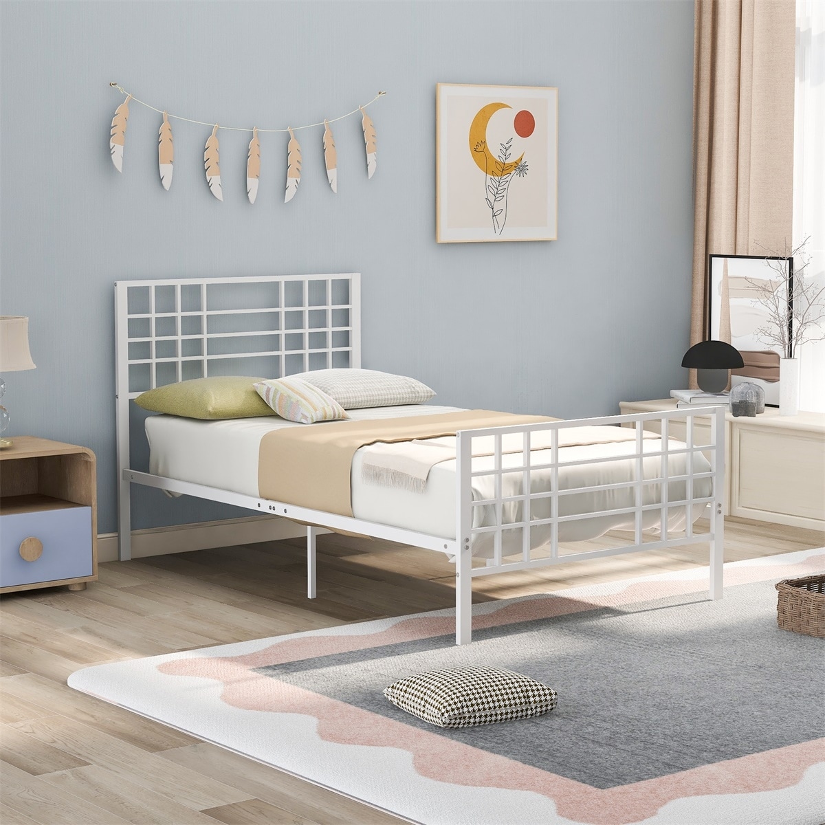 Merax Twin Metal Bed Frame with Headboard and Footboard - Bed Bath