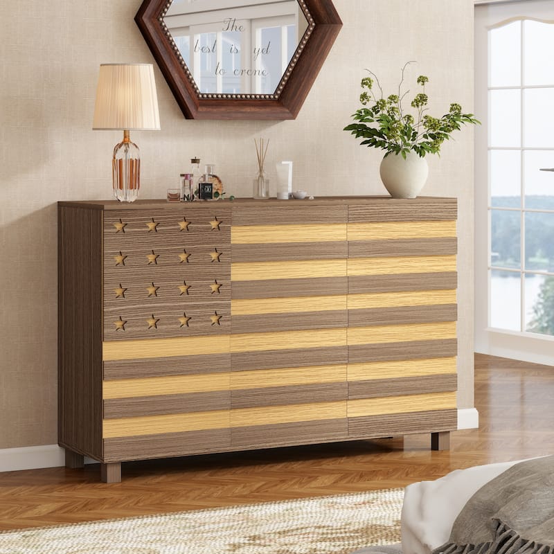 55" Buffet Sideboard Cabinet with Storage, Storage cabinet With Hand Carved Craftsmanship with 2 Drawers and 3 Doors - Brown+Yellow