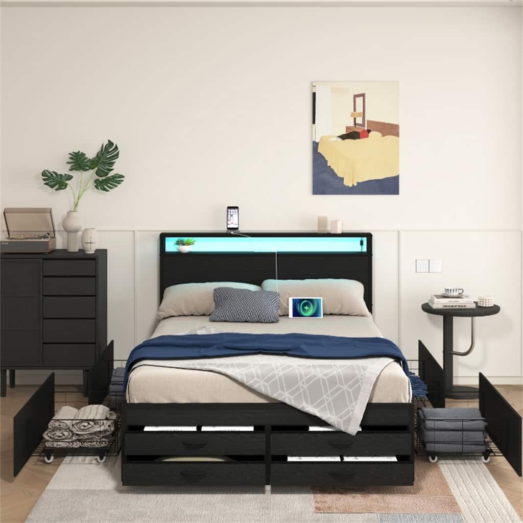 Space Saving Full Bed with 8 Drawers & Charging Headboard