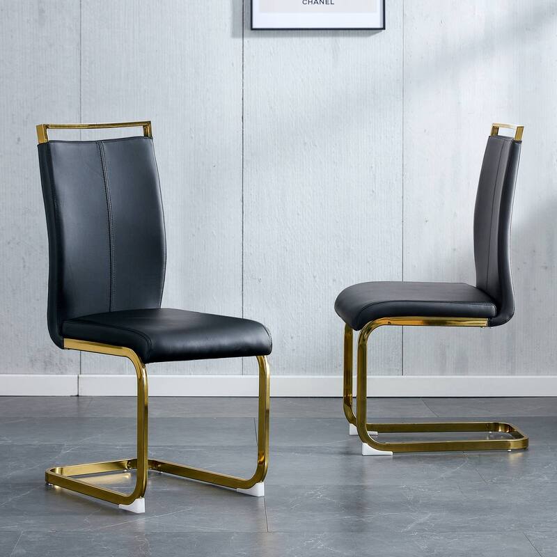Modern PU Faux Leather High Back Dining Chairs with C-shaped Tube Chrome Metal Legs