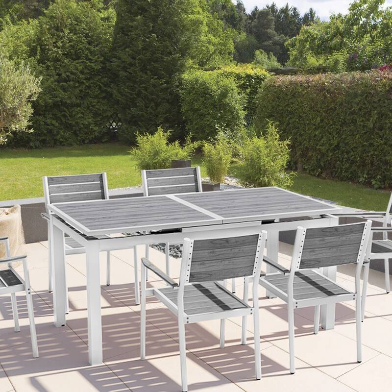 VredHom Outdoor Aluminum Dining Table 6-Person Patio Expandable Table - 83.1" / 63.2" (L) x 33.66" W x 30.51" H