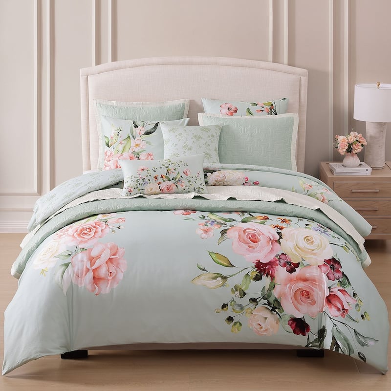 Bebejan Rose on Misty Green 8 Piece Reversible Comforter & Coverlet Set