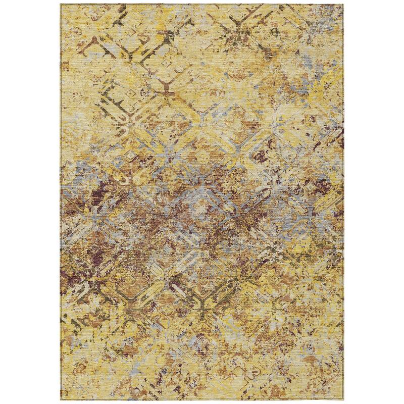 Machine Washable Indoor/ Outdoor Chantille Diamonds Distressed Rug