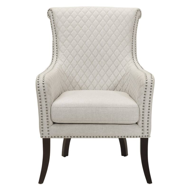 33 Inch Accent Armchair, Diamond Stitched Design, Beige Textured Polyester