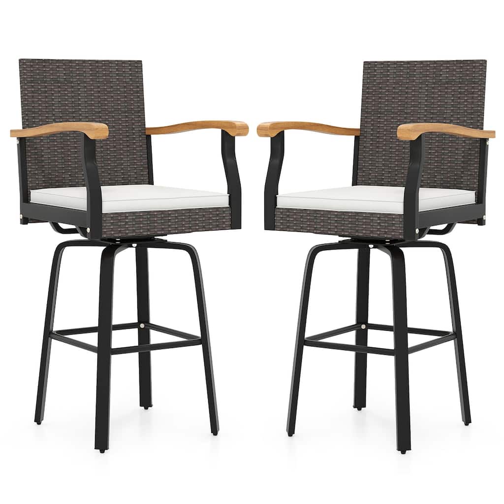 Gymax 2 PCS Outdoor Rattan 360 degree Swivel Bar Stool w/ Removable