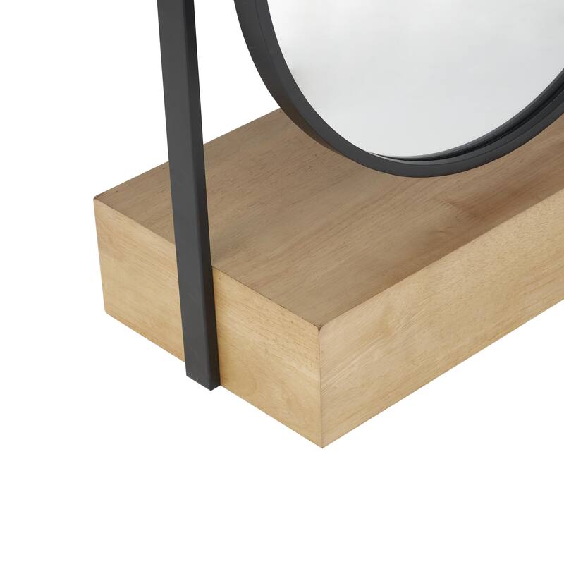 Wooden Oval Shaped Room Floor Mirror with Brown Wood Base - Black - Roche River Decor