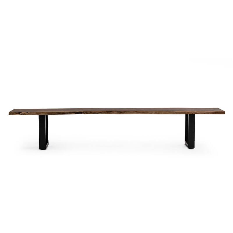 Cid Xue 102 Inch Dining Bench, Brown Live Edge Rectangular Top, Black Metal