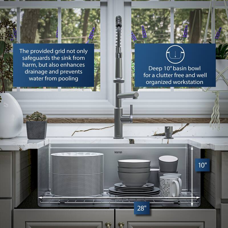 Karran Elite WS-35-PK1 Undermount 30" Single Bowl Stainless Steel Workstation Kitchen Sink