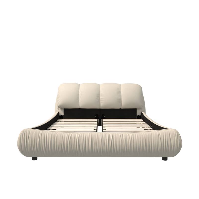 Queen Size Luxury Upholstered Platform Bed with Oversized Padded Backrest and Solid Wood Frame