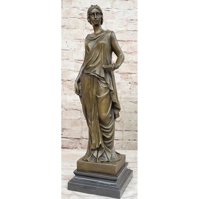Handmade Dino Decarlo Greek Woman Female Figure Bronze Sculpture On Marble Base