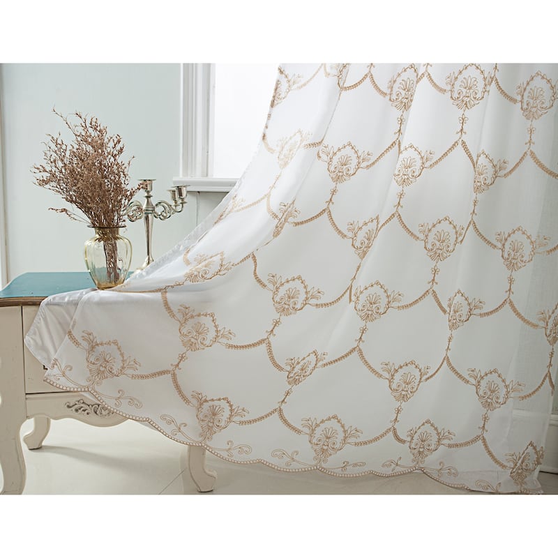 Embroidered Window Curtain Panel with Attached Valance 90"