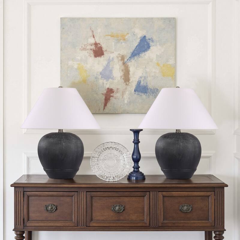 2 Pack Global Ceramic Accent Table Lamp with Linen Shade