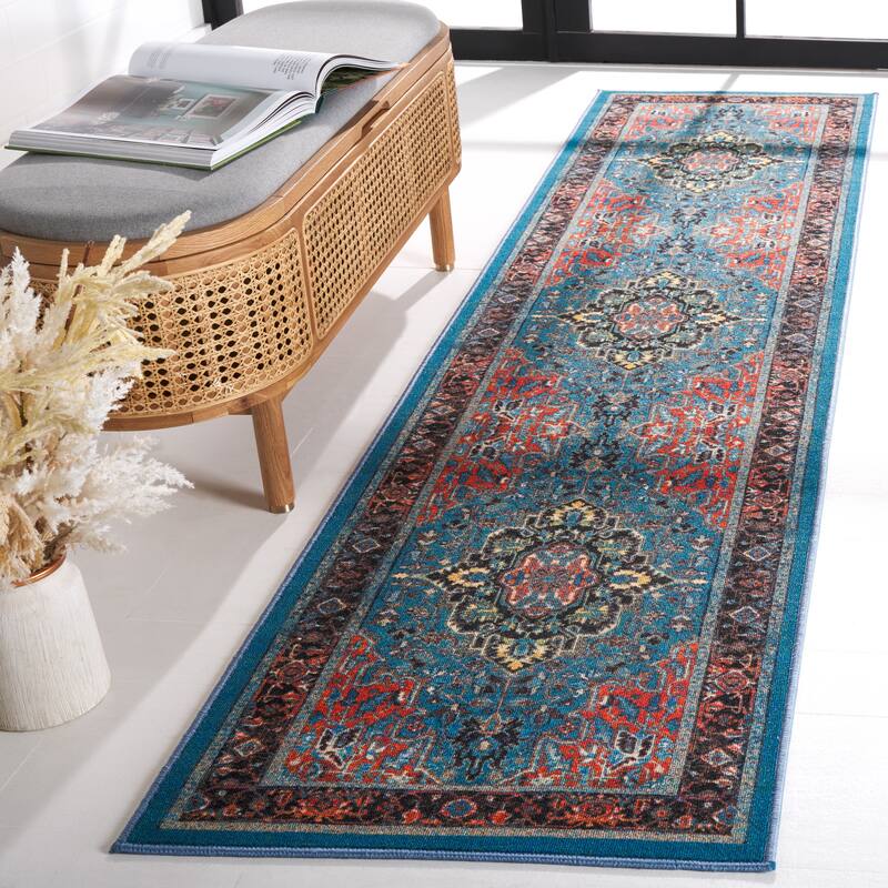 SAFAVIEH Journey Machine Washable Slip Resistant Kristi Oriental Medallion - 2'2" x 9' Runner - Blue/Red
