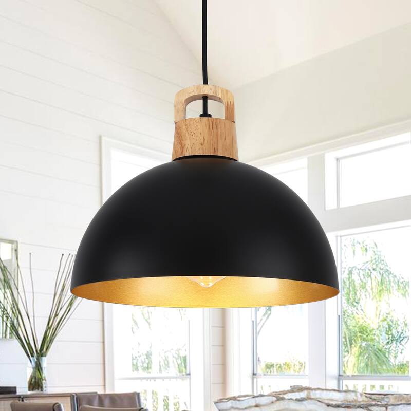 1-Light Modern Pendant Light Fixture with Plug-in Switch for Kitchen Island - Black