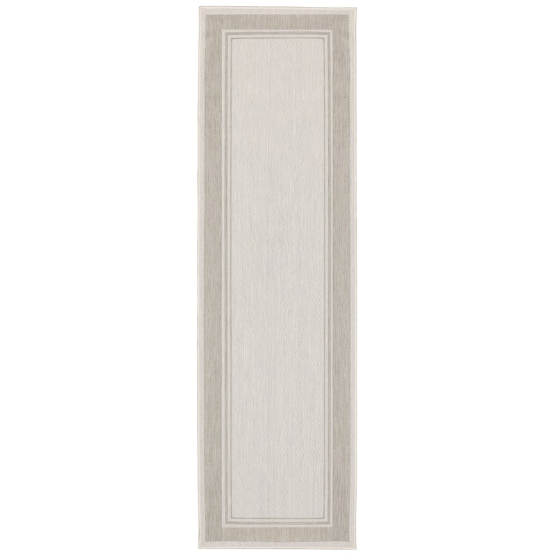 Vista Home Palmetto Simple Border Indoor/ Outdoor Area Rug - 1'10" x 7'3" - Ivory/ Grey