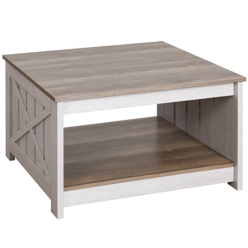 Modern Rustic Square Wood Coffee Table with Storage