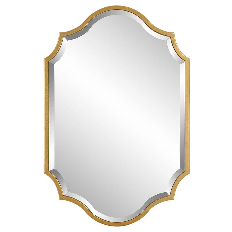 27 x 41 Modern Beveled Mirror in Classic Metal Frame, Gold Leaf Finish - Gold