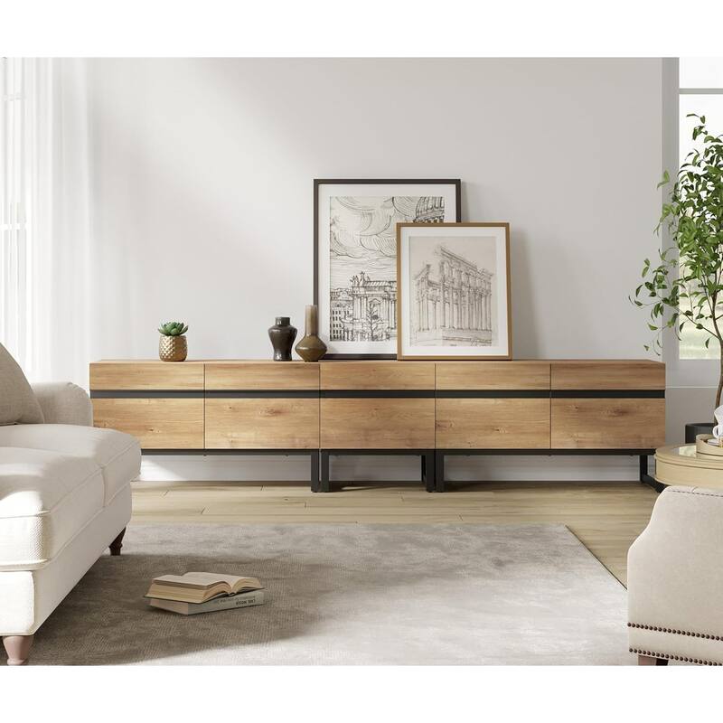 WAMPAT Modern TV Stand for TVs up to 50 inch TV, 2 in 1 Entertainment Center TV Console with Storage Cabinets and Metal Base