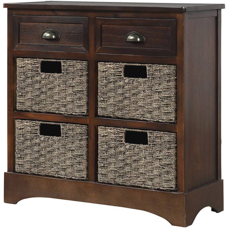 Rustic Storage Cabinet with Two Drawers and Four Classic Rattan Basket