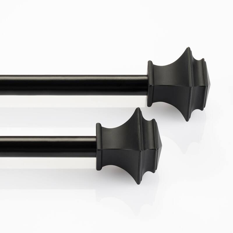 Deco Window 2 Pack Single Curtain Rod with Square Finials & Brackets Set - 44" to 84", 5/8 Inch Diameter, Black Matte - 44 to 84 inches - Powder Coated - Black Matte