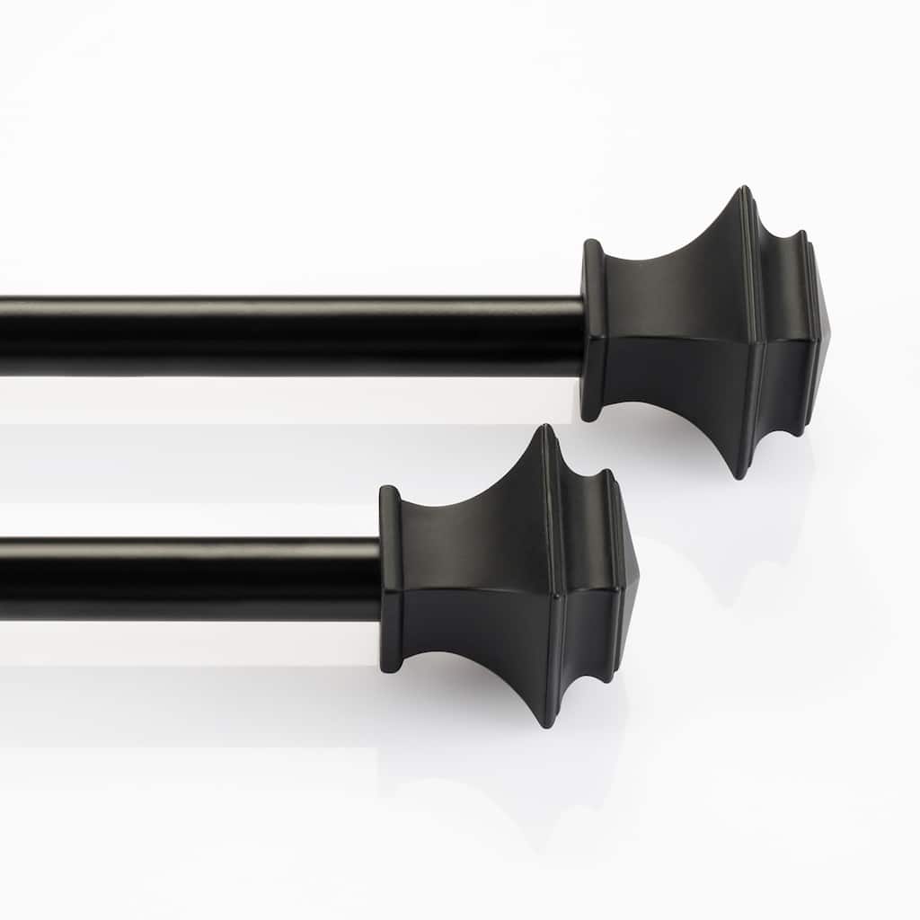 Deco Window 2 Pack Single Curtain Rod with Square Finials & Brackets Set - 44" to 84", 5/8 Inch Diameter, Black Matte