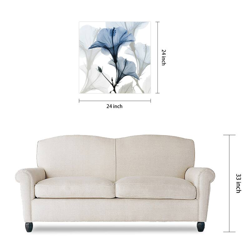 "Blue Xray Floral" Frameless Free Floating Tempered Glass Panel Graphic Wall Art