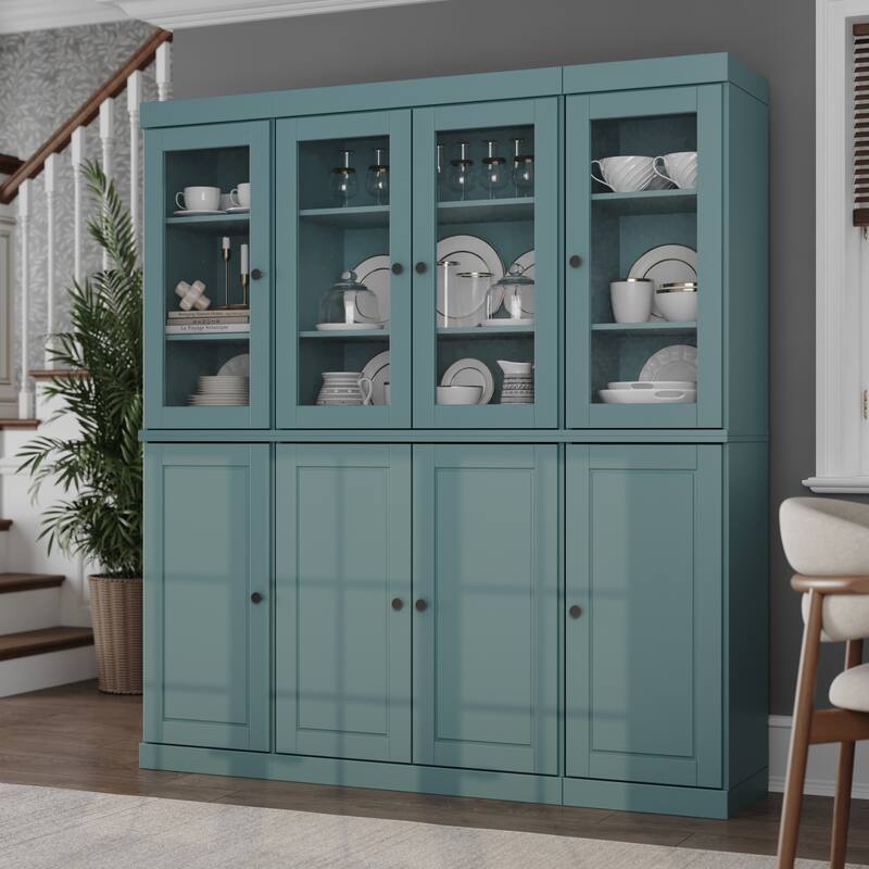 Palace Imports 100% Solid Wood 65" Kitchen China Pantry Cabinet - 65" x 71.5" - Aqua - 4 Clear Glass-4 Solid