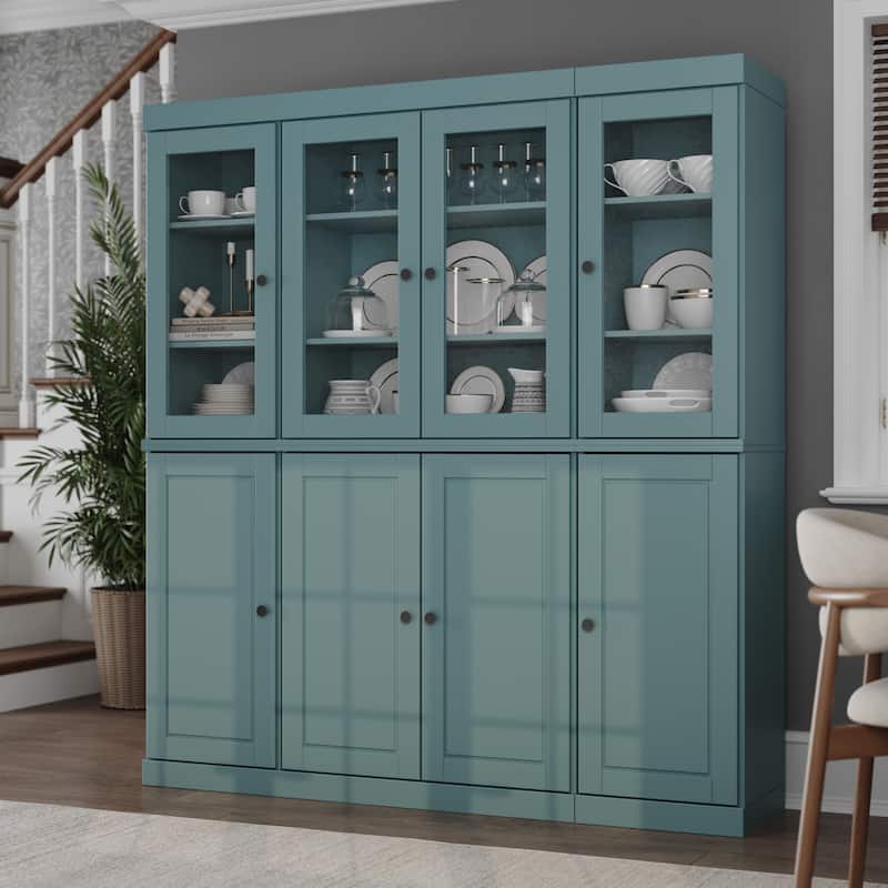 Palace Imports 100% Solid Wood Kitchen China Cabinet Pantry with Glass or Solid Wood Doors and 2-Drawer Kit - 65" x 71.5"